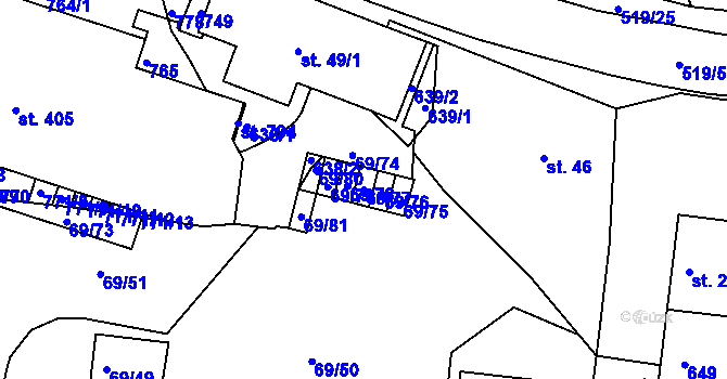 Parcela st. 69/77 v KÚ Železná Ruda, Katastrální mapa