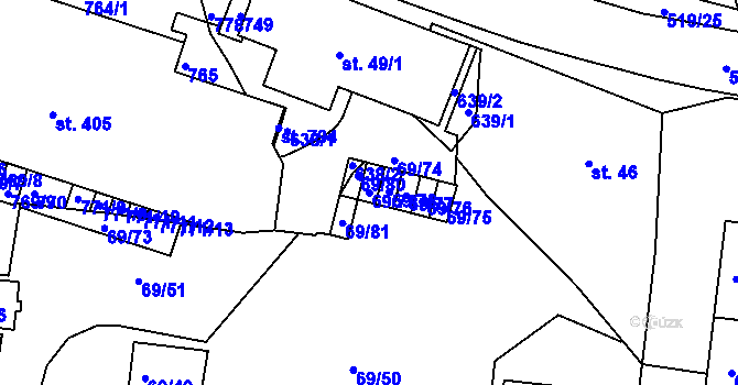 Parcela st. 69/79 v KÚ Železná Ruda, Katastrální mapa