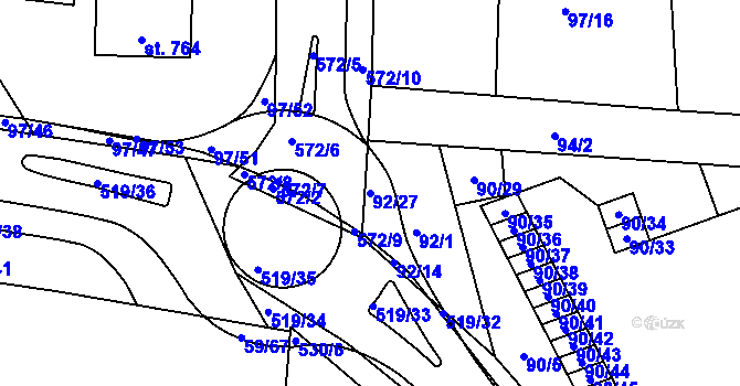 Parcela st. 92/27 v KÚ Železná Ruda, Katastrální mapa