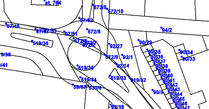 Parcela st. 572/9 v KÚ Železná Ruda, Katastrální mapa