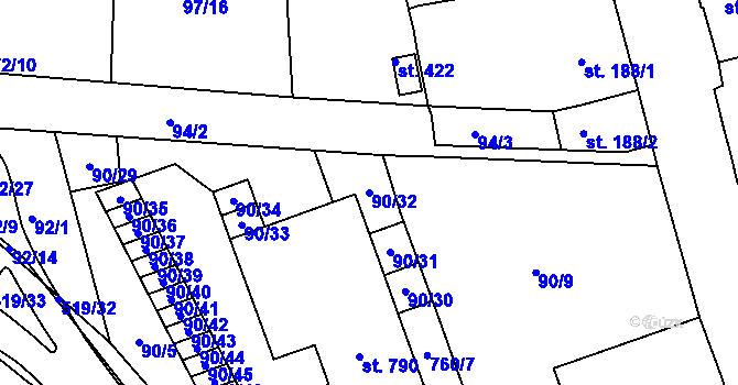Parcela st. 90/32 v KÚ Železná Ruda, Katastrální mapa