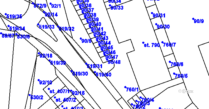 Parcela st. 90/47 v KÚ Železná Ruda, Katastrální mapa