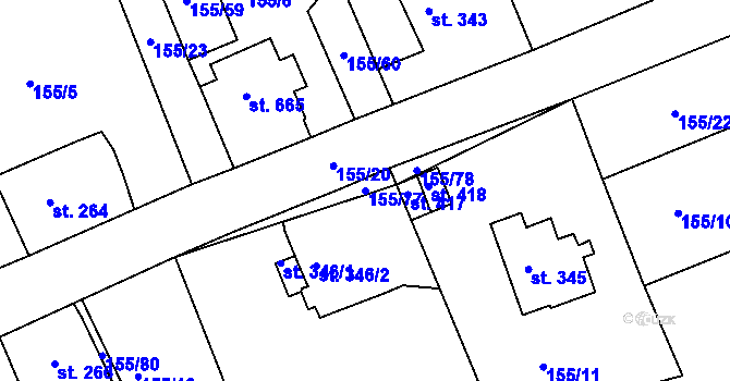 Parcela st. 155/77 v KÚ Železná Ruda, Katastrální mapa