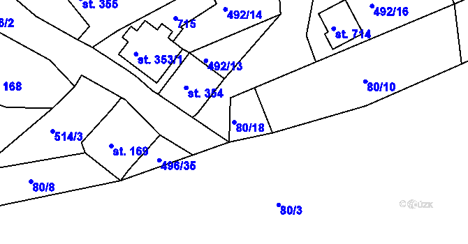 Parcela st. 80/18 v KÚ Železná Ruda, Katastrální mapa