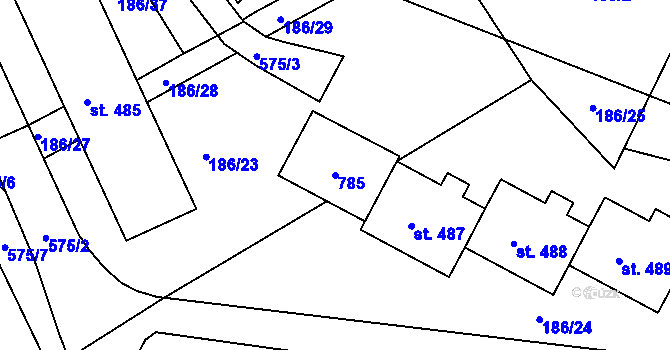 Parcela st. 785 v KÚ Železná Ruda, Katastrální mapa