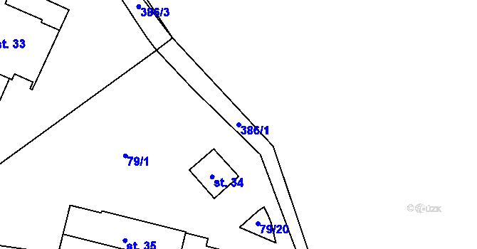 Parcela st. 386/1 v KÚ Pancíř, Katastrální mapa