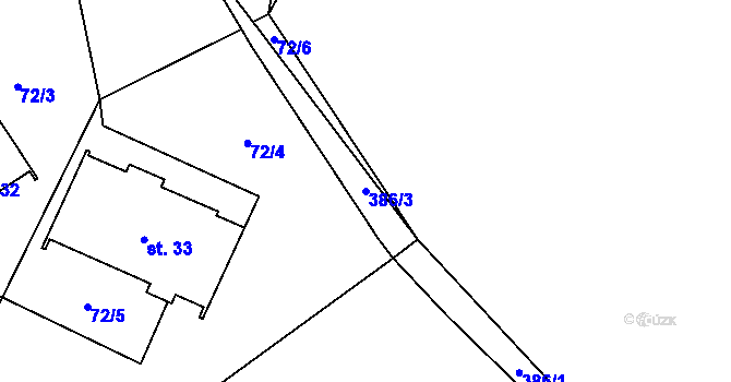 Parcela st. 386/3 v KÚ Pancíř, Katastrální mapa