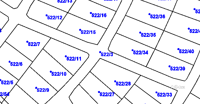 Parcela st. 522/3 v KÚ Železné, Katastrální mapa