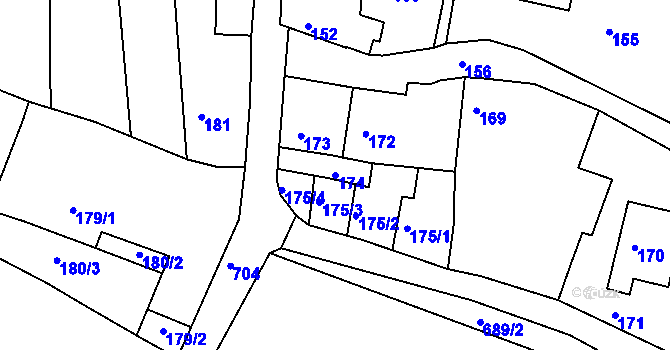 Parcela st. 174 v KÚ Železné, Katastrální mapa