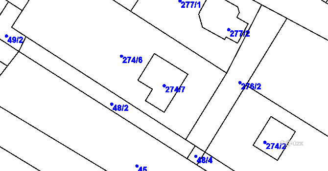 Parcela st. 274/7 v KÚ Železné, Katastrální mapa