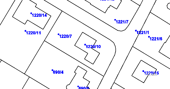 Parcela st. 1220/10 v KÚ Železné, Katastrální mapa