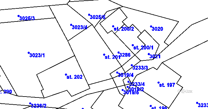 Parcela st. 201 v KÚ Železné Horky, Katastrální mapa