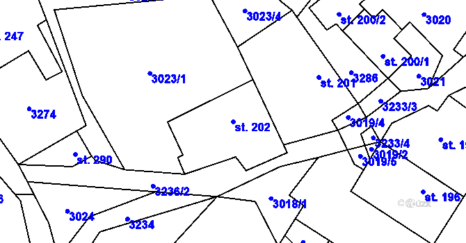 Parcela st. 202 v KÚ Železné Horky, Katastrální mapa