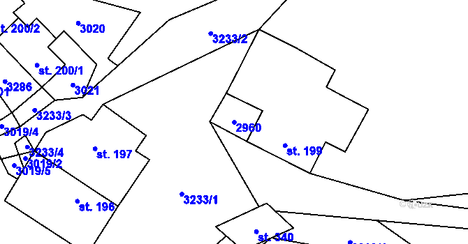 Parcela st. 2960 v KÚ Železné Horky, Katastrální mapa