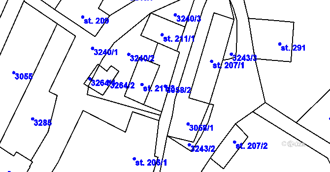 Parcela st. 3058/2 v KÚ Železné Horky, Katastrální mapa