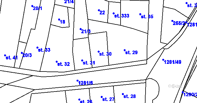 Parcela st. 30 v KÚ Železnice, Katastrální mapa