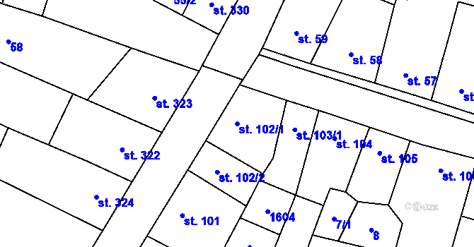 Parcela st. 102/1 v KÚ Železnice, Katastrální mapa