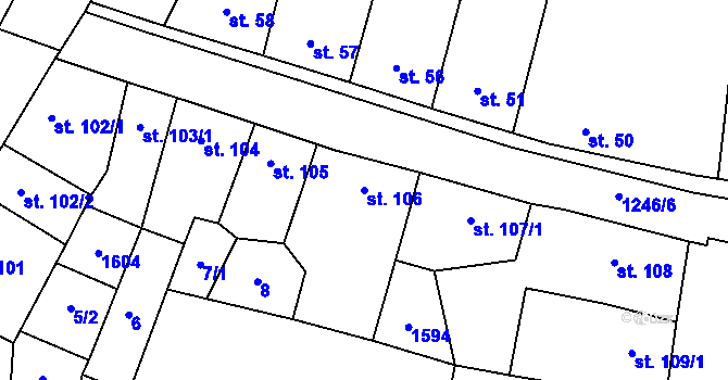 Parcela st. 106 v KÚ Železnice, Katastrální mapa