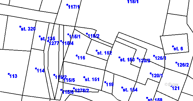 Parcela st. 152 v KÚ Železnice, Katastrální mapa