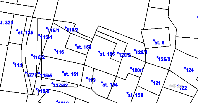 Parcela st. 153 v KÚ Železnice, Katastrální mapa