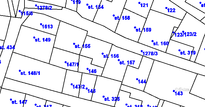 Parcela st. 156 v KÚ Železnice, Katastrální mapa