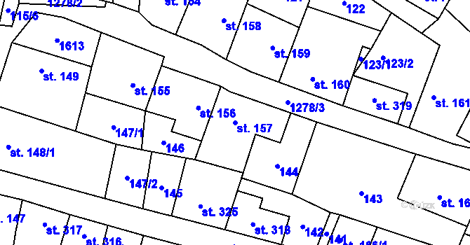 Parcela st. 157 v KÚ Železnice, Katastrální mapa