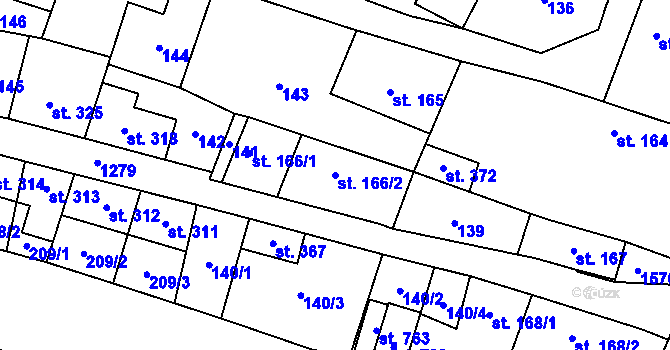 Parcela st. 166/2 v KÚ Železnice, Katastrální mapa