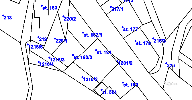 Parcela st. 181 v KÚ Železnice, Katastrální mapa