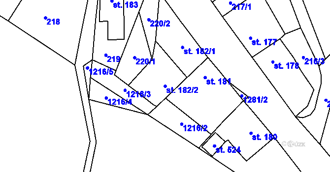 Parcela st. 182/2 v KÚ Železnice, Katastrální mapa