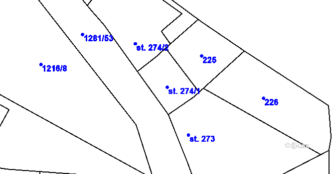 Parcela st. 274/1 v KÚ Železnice, Katastrální mapa