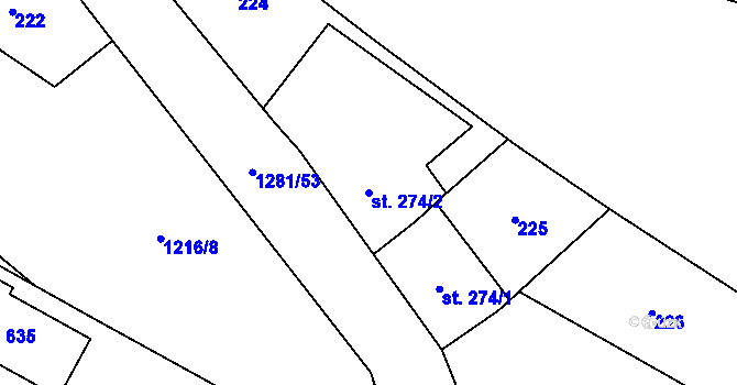 Parcela st. 274/2 v KÚ Železnice, Katastrální mapa