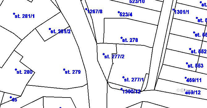 Parcela st. 277/2 v KÚ Železnice, Katastrální mapa
