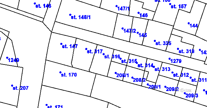 Parcela st. 316 v KÚ Železnice, Katastrální mapa