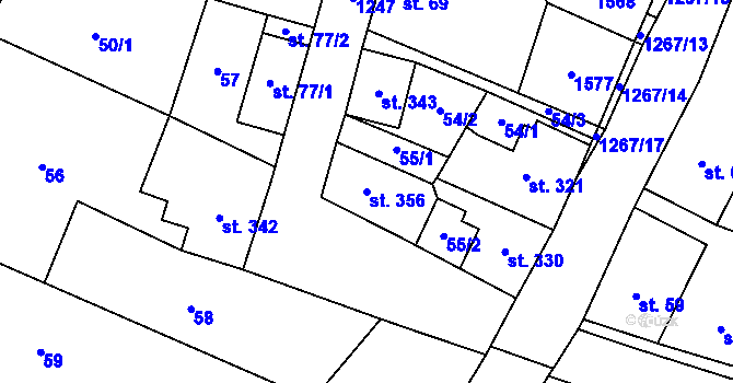 Parcela st. 356 v KÚ Železnice, Katastrální mapa