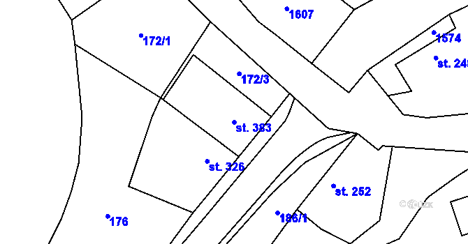 Parcela st. 383 v KÚ Železnice, Katastrální mapa