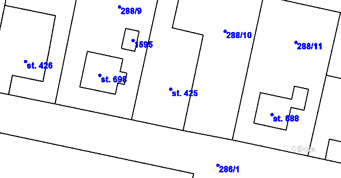 Parcela st. 425 v KÚ Železnice, Katastrální mapa