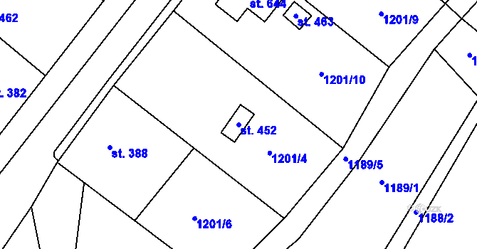 Parcela st. 452 v KÚ Železnice, Katastrální mapa