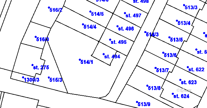 Parcela st. 494 v KÚ Železnice, Katastrální mapa