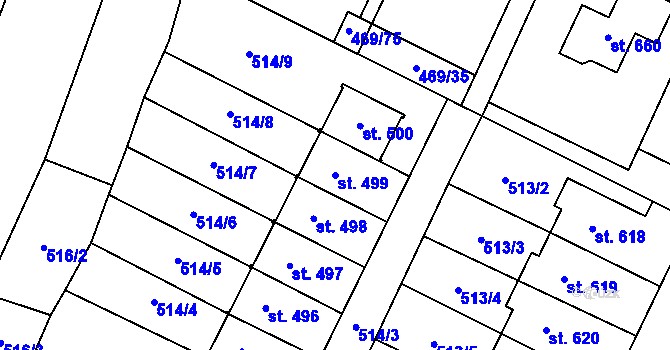 Parcela st. 499 v KÚ Železnice, Katastrální mapa