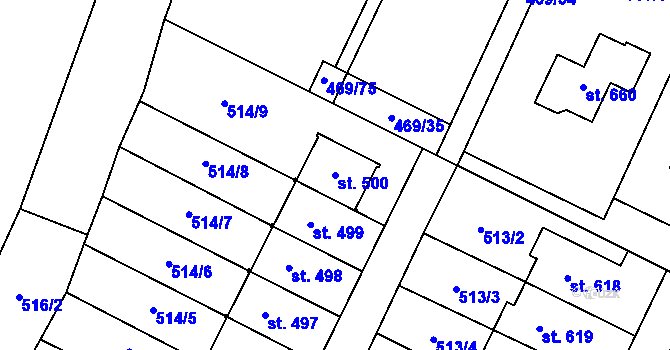 Parcela st. 500 v KÚ Železnice, Katastrální mapa