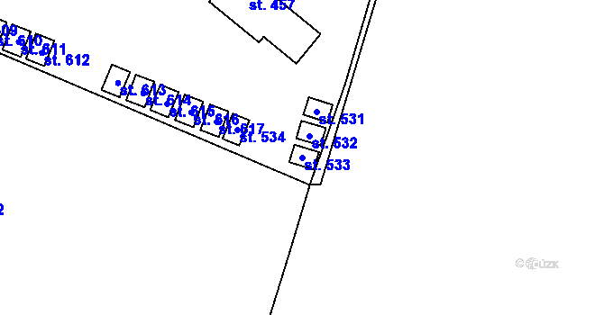 Parcela st. 533 v KÚ Železnice, Katastrální mapa