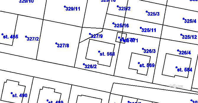 Parcela st. 568 v KÚ Železnice, Katastrální mapa