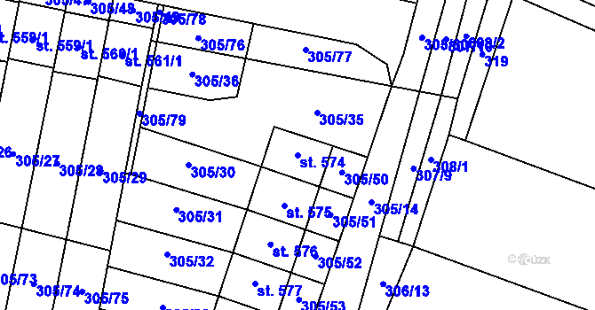 Parcela st. 574 v KÚ Železnice, Katastrální mapa