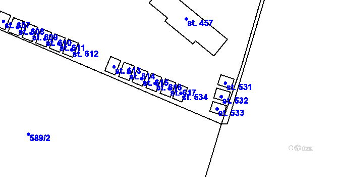 Parcela st. 617 v KÚ Železnice, Katastrální mapa
