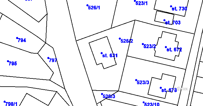 Parcela st. 631 v KÚ Železnice, Katastrální mapa