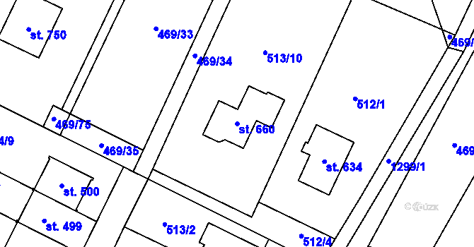 Parcela st. 660 v KÚ Železnice, Katastrální mapa