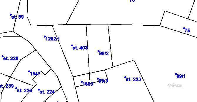 Parcela st. 99/2 v KÚ Železnice, Katastrální mapa