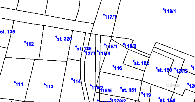 Parcela st. 115/4 v KÚ Železnice, Katastrální mapa