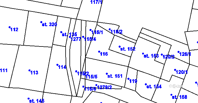 Parcela st. 116 v KÚ Železnice, Katastrální mapa