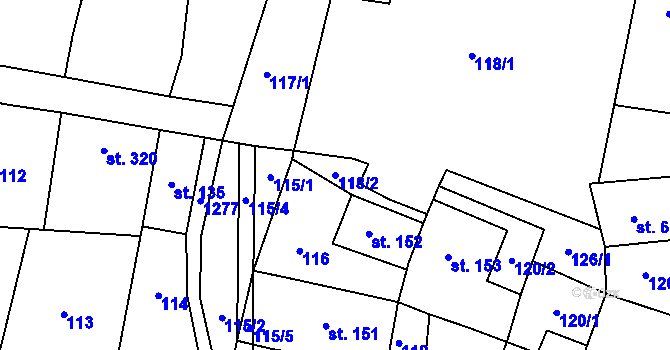 Parcela st. 118/2 v KÚ Železnice, Katastrální mapa